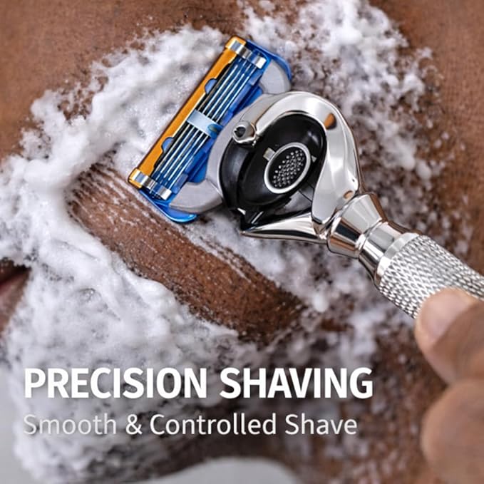 Flex Ball Handle Shaving Razor – All Chrome Long Handle Razor with Flex Pivot Technology &amp Diamond Knurled Grip for Men’s Precision Shaving