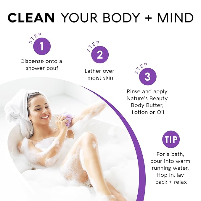 Nature's Beauty Lavender Chamomile Sleep Body Wash for Women Multi-Pack- Gentle Bath + Body Cleanser Sooth and Calm Combination to Dry Skin Made w/Coconut Jojoba + Moringa Seed Oils 16floz (2 Pack)