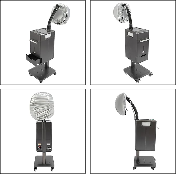 Vertical Nano Hair Steamer | Nano Steamer Hair Dyeing Machine | 500W Nano Hair Steamer Hair Color Processor | Standing Hair Steamer with Timer | 4 Wheels | 7 Levels Temperature| 1x Evaporation Cap