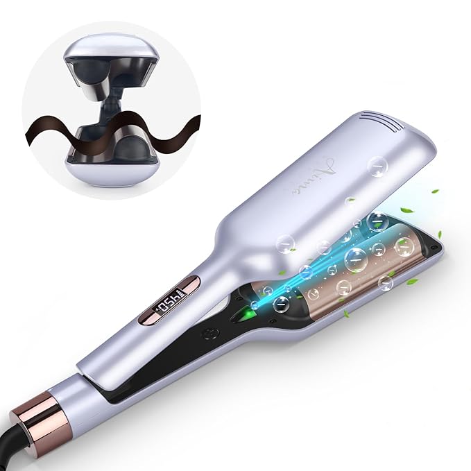 32mm (1.25) Aima Beauty Twins Mermaid Hair WaverAnti-Scald Hair CrimperBeach Wave Curling IronCurling Wand 2 Barrel (Purple) 15S Heats Up for Short/Medium/Long Hair