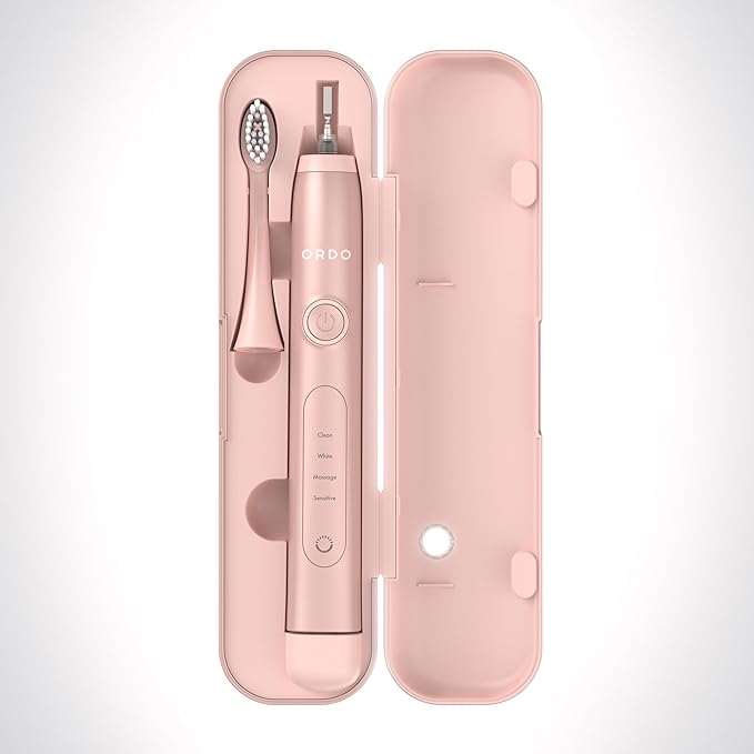 ORDO Sonic+ Electric Toothbrush with Case Sonic Toothbrushes for Adults Charging Travel Case 4 Brushing Modes Fast Rechargeable Battery Silicone Polishing USB Charger Rose Gold