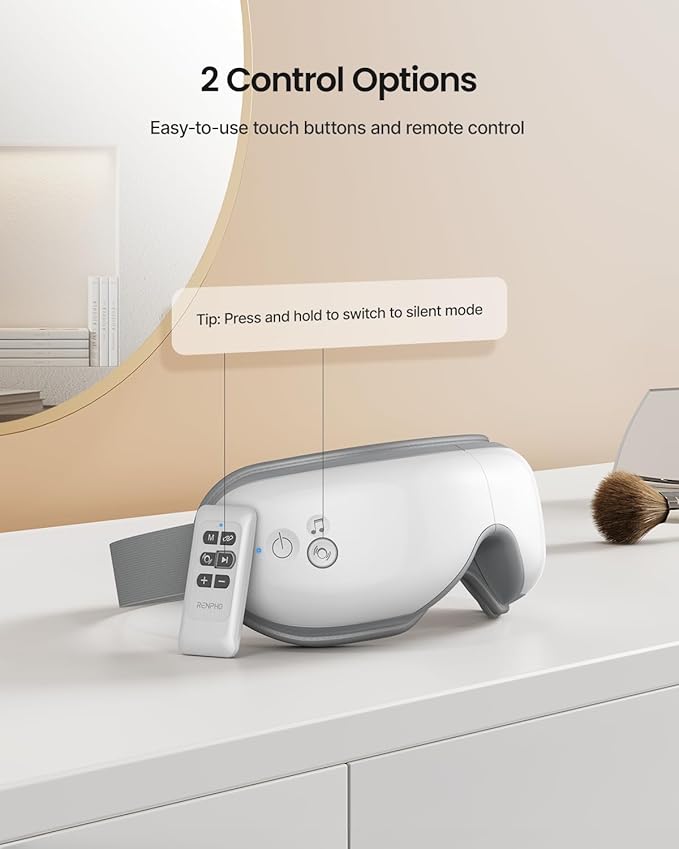 RENPHO Eye Massager with Heat Mothers Day Birthday Gifts for Women Men Her Him FSA Eligible HSA Sleep Mask with Remote Compression Head Massager for Migraine Relief Stye Eye Eyeris 1
