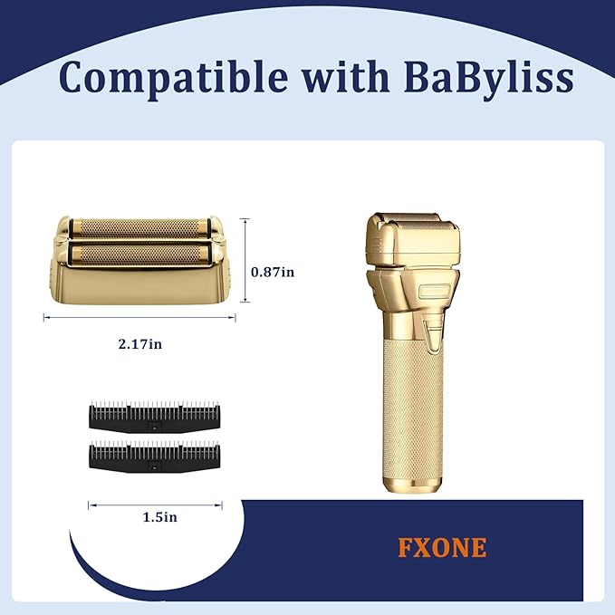 Professional Black Shaver Replacement Foil and Cutters Compatible with BaBylissPro FXONE Shaver (gold)