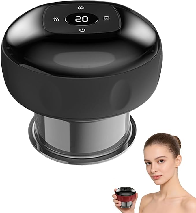 Cupping Device 2-in-1 Smart Electric Gua Sha Tool with Adjustable Suction &amp Heat Cupping Therapy Cordless Type-C Rechargeable Cupping Kit with 12 Levels Suction and Heat (Black)