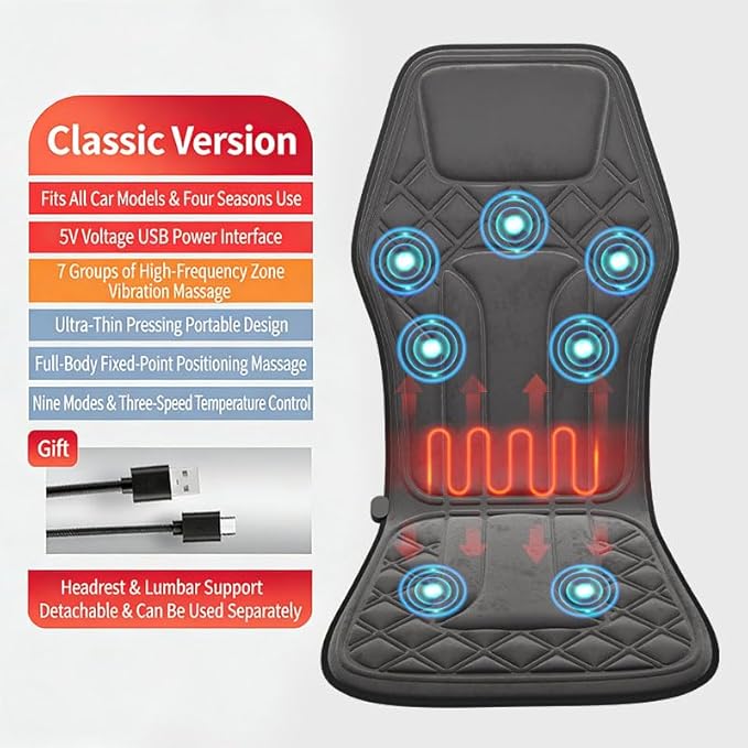Multi-Functional Heating and Vibration Neck and Back Massager car Neck and Back Massage Cushion seat Cushion Portable Massage seat Cushion. A Gift for Parents