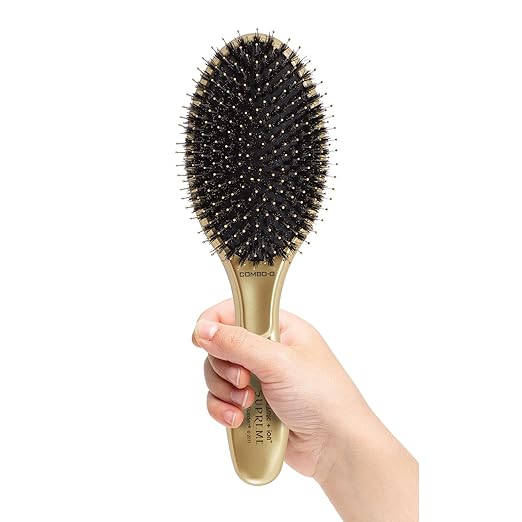 Olivia Garden Ceramic + Ion Supreme Styler Cushion Paddle Brush - Boar &amp Ionic for Shine Frizz Control &amp Smoother Hair