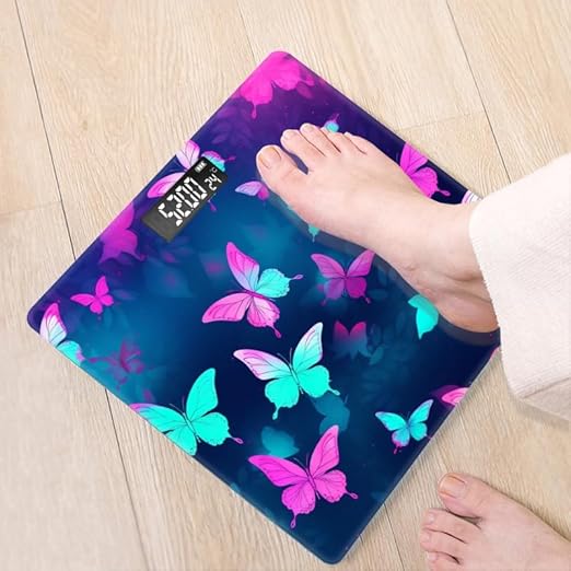 Digital Scale for Body Weight Highly Precision Bathroom Weight Scale 400 lbs with Backlit Display Personalized Scale for Home-Teal Butterflies Flying in The Air