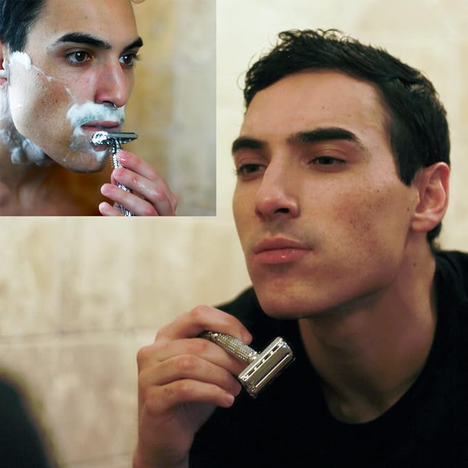 VIKINGS BLADE Double Edge Safety Razor for Men + 5 Swedish Steel Blades + Luxury Case. Smooth Reusable Eco-Friendly (The Chieftain)