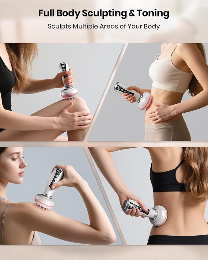 4-in-1 Lymphatic Drainage Massager &amp Anti Cellulite Massage Tool Body Sculpting Massager for Legs Arms &amp Belly Reduce Cellulite Stretch Marks with Heat Light &amp Vibration Pearl White