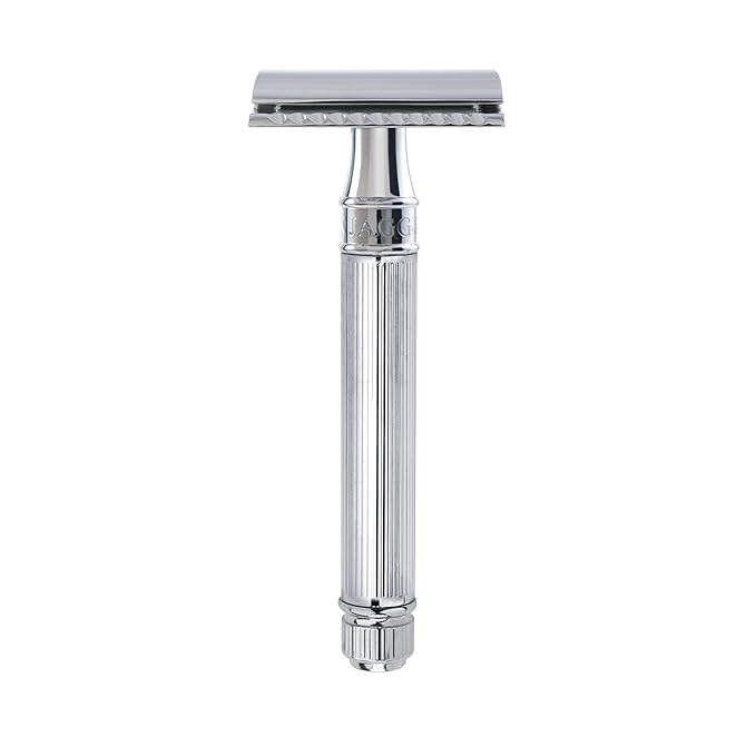 Edwin Jagger DE89Lbl Lined Detail Chrome Plated Double Edge Safety Razor by Edwin Jagger