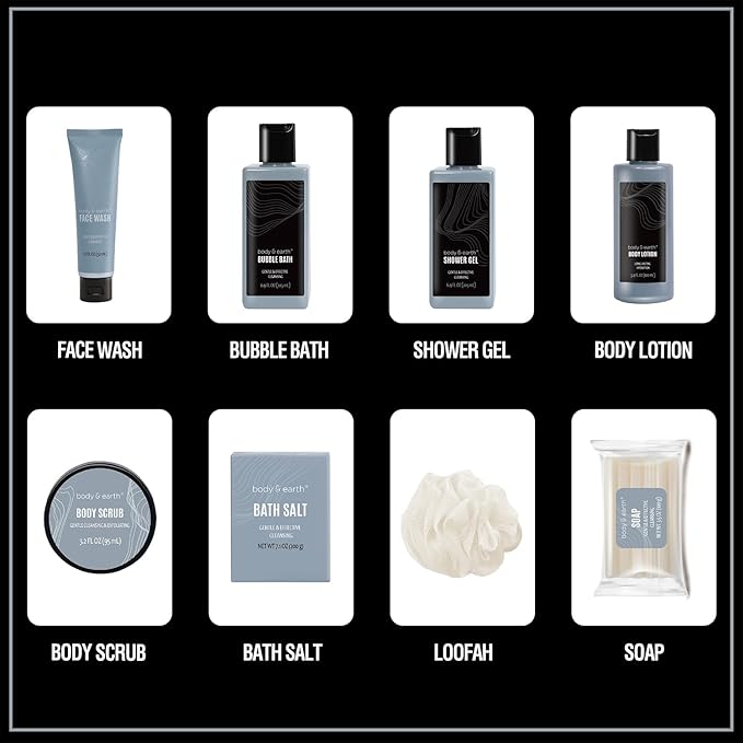Body &amp Earth Gift Baskets for Men 8pcs Mens Grooming Sets with Leather Scent Gift Sets for Christmas Gifts for Men