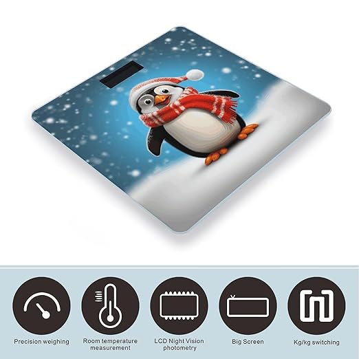 Christmas Funny Penguin Weight Scale Large Bathroom Scales Digital Weight with Bright LED Display Non Slip Automatic Weighing Scale Fashion Weighing Machine for Body