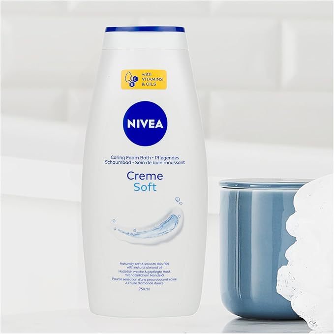 NIVEA Cream Soft Care Bath with Almond Oil 750 ml – Moisturizing Foam Bath for All Skin Types Gentle Fragrance Biodegradable &amp Microplastic-Free Formula Long-Lasting Creamy Lather Pack of 2