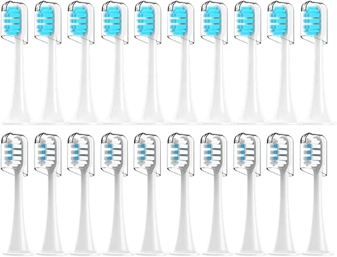 Compatible for Mijia T300/T500/T700 Sonic Toothbrush Heads Replaceable Refill Nozzles 4 Colors with Caps 4/20Pcs(10White10Blue)