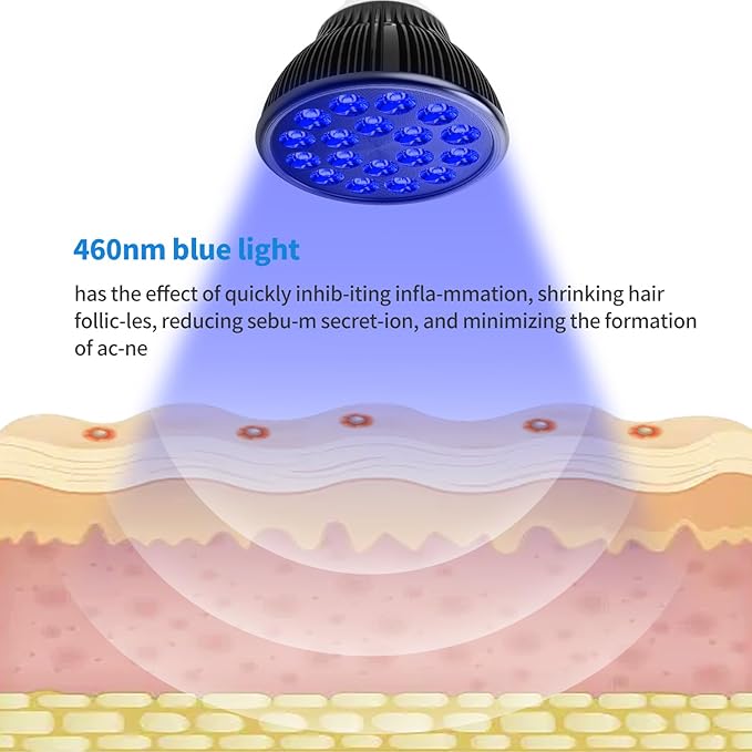 Blue Light Therapy Bulb 18 LEDs Blue Light Therapy Lamp for Face and Body High Irradiance Large Coverage Area (Only Bulb)