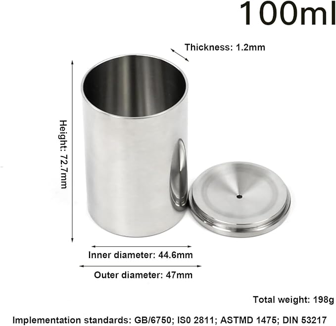 Paint Density Specific Gravity Cup Stainless Steel Coating Density Cup Liquid Densimeter Pycnometer Coating Specific Gravity Cup (100ML)