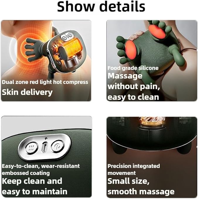 Bionic Heated Neck Back Shoulder Massager Pillow - Portable Shiatsu with 3-Speed 4D Deep Tissue Kneading &amp Simulated Human Hand for Pain Relief &amp Muscle Relax (Men/Women)