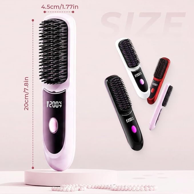 GO Brush 2026 Upgraded Cordless Hair Straightener Brush with LCD Temperature Display Portable Fast Heating USB Rechargeable 30+ Mins Runtime for Travel Fine to Coarse Hair (White)