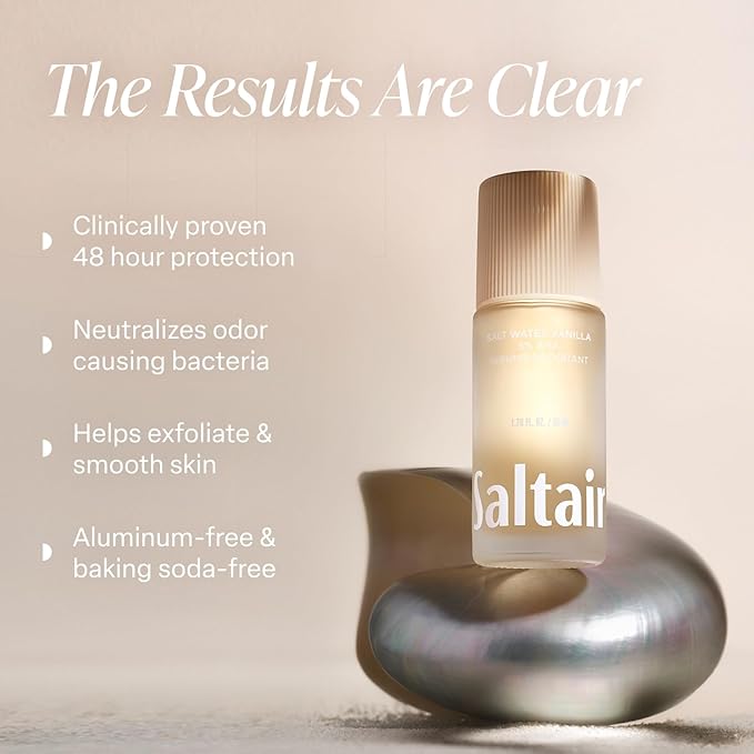 Saltair Serum Deodorant 2 Pack – Salt Water Vanilla Scent – 5% AHA – Aluminum-Free Odor Control for Women &amp Men – Mandelic Acid Deodorant with Lactic Acid – 2x 1.7oz Travel Roll On