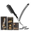 Straight Edge Razor for Men with 90+1 Easy to Use Disposable Blade Heads Patented Shaving Razor Handle for Beard and Hair White Zebra Handle
