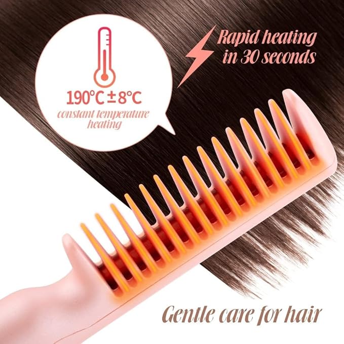 Professional Hair Straightener Tourmaline Ceramic Hair Curler Brush Hair Comb Straighteners Curling Hair Iron Hair Styler 17.5*4*2 cm Gray