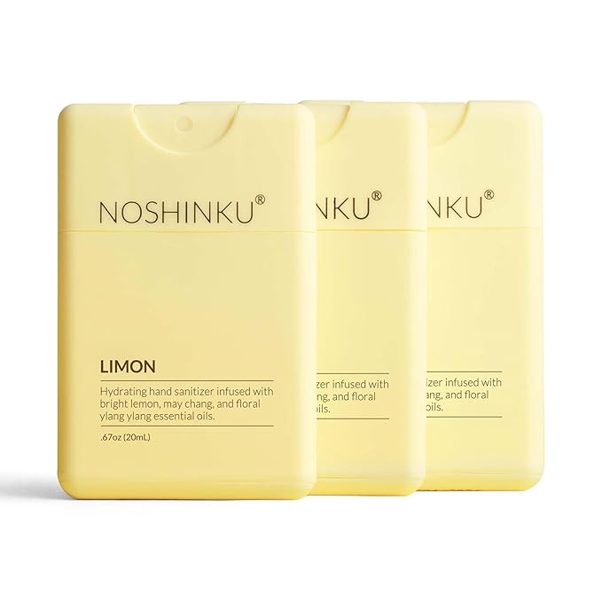 Noshinku - Refillable Hand Sanitizer Limon 3-Pack Travel Size Spray with Hydrating Botanical Oils Natural Ingredients All Natural Fragrances Sugarcane Derived Alcohol No Parabens No Dyes