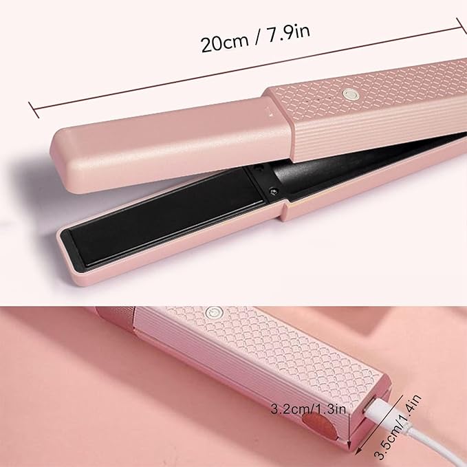 Hair Straightener Flat Iron Cordless Quickly Heating Rollers Hair Curlers Hair Curling Iron Hot Tools Flat Iron for Girls Women(Pink)