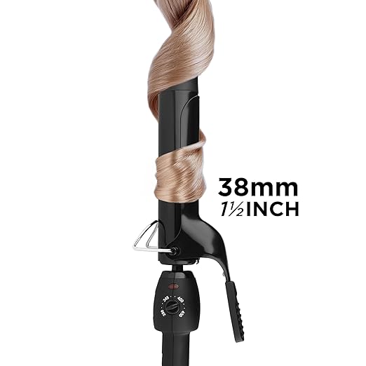 StyleCraft Stay-Temp Black Gold Professional Curling Iron with Extra-Long Thumb Grip Extended Barrel Marcel