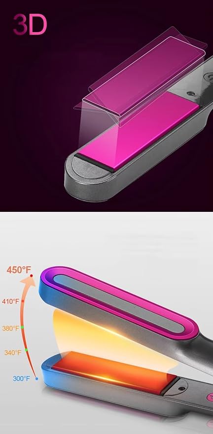 2 in 1 Hair Straightener and Curler Iron Professional Flat Iron with PTC Heating 360° Rotating Cord LED Temperature Display 5 Heat Settings up to 450°F Pink and Gray