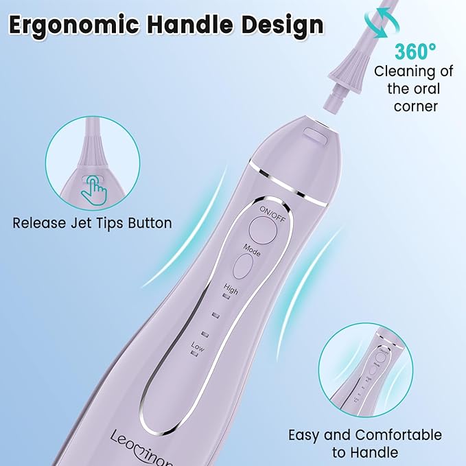 Leominor Water Dental Flosser Pick for Teeth 300ML Portable Oral Irrigator Upgraded Tank RemovableIPX7 Waterproof Rechargeable Travel Teeth Cleaner Professional Electric Flossing Machine(T-Purple)