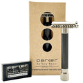 Parker THE VARIANT OPEN COMB - ADJUSTABLE Double Edge Safety Razor Customize your Shave with a Turn of the Dial from Mild to Aggressive - 5 Blades Included (Graphite Gray)