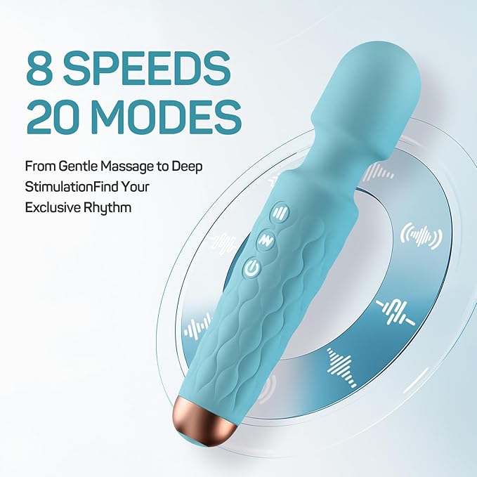 Rechargeable Personal Massager 8-Speed &amp 20-Mode Cordless Handheld Percussion Massager for Neck Back Shoulder Relaxation Quiet Handheld Body Massager with Ergonomic Design(Light Blue)