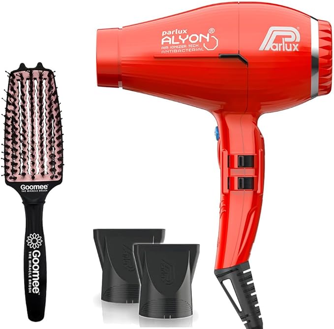 Parlux Alyon Red Hair Dryer with Miracle Detangling Brush Medium Size Nylon &amp Boar Bristles for All Hair Types – Blush Pink