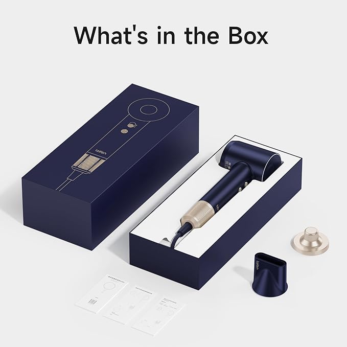 Laifen Premium High-Speed Hair Dryer Royal Blue Gift Box Professional Ionic Portable Blow Dryer with 110000 RPM Lightweight Low Noise 360° Magnetic Styling Attachment Wall Mount Gift Bag HD502