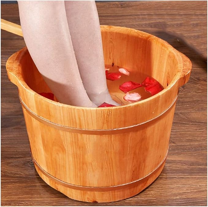 Wooden Foot Tub Adult Footbath Kashiwagi Pedicure Basin Pain Fatigue Relief Foot Washing Barrel Middle-Aged and Elderly Health Care Gift (Size : B tub+Cover)