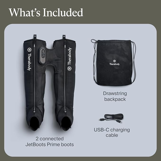 Therabody JetBoots Prime - Ultra-Portable Wireless Compression Boots for Easy Leg Muscle Recovery - Calf Leg &amp Thigh Compression Sleeve with Customizable Treatments (Long)