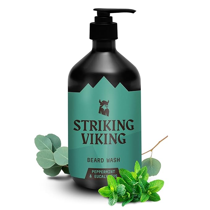 Striking Viking Beard Wash (17 oz) With Natural Peppermint &amp Eucalyptus Scent - Paraben &amp Sulfate-Free Deep Cleansing Shampoo For Beard Care