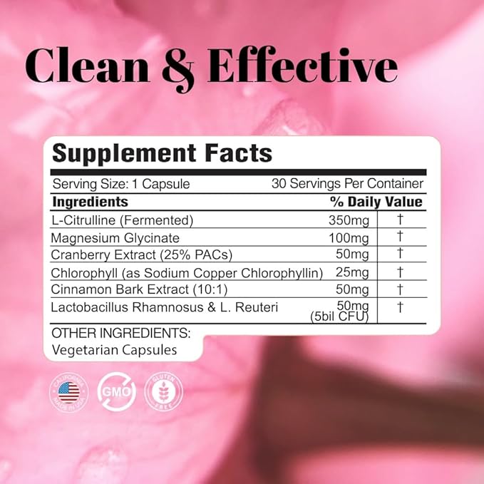 Tasty Kitty | Vaginal Health Supplement to Aid Vaginal Taste Vaginal pH Odor and Moisture with Magnesium Glycinate Probiotics with Plant Based Natural Women's Health | 30 Capsules