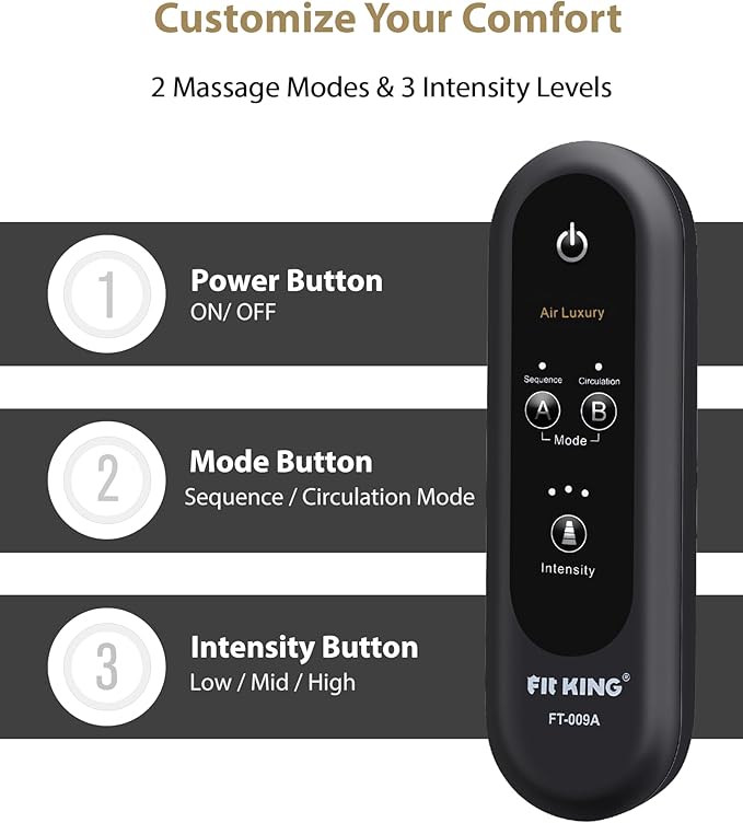 FIT KING Leg Massager for Circulation and Pain Relief Air Compression Leg and Foot Massager to Relieve Pain Swelling Edema with 2 Size Extensions- Great Gift for Wife Mom and Friend