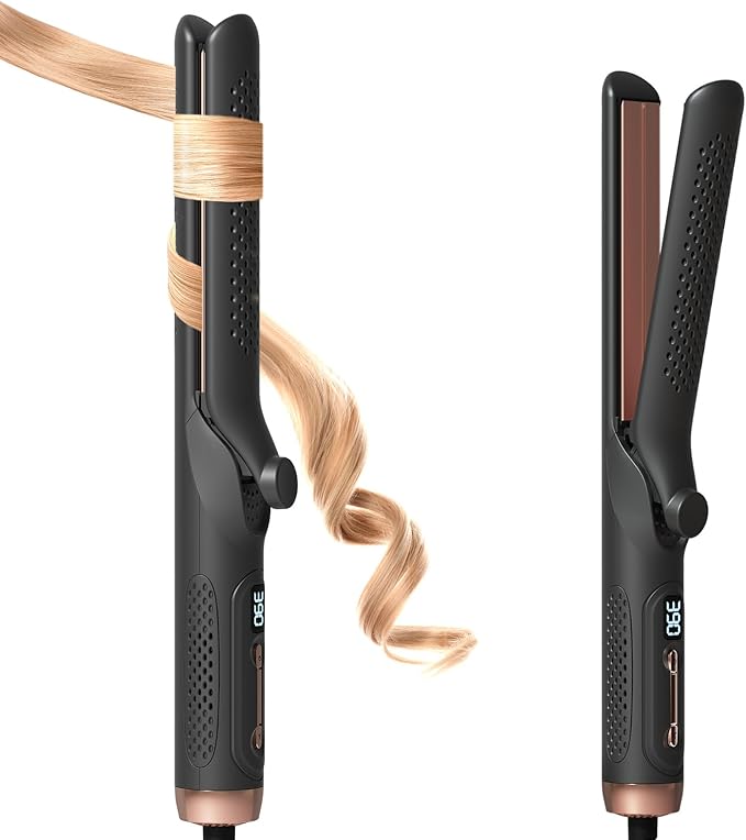 Hahahope Hair Straightener and Curler 2-in-1 360° Airflow Styler Curling Iron 1.25 Inch Curling Wand 20 Million Negative Ion Hair Care 5 Temps &amp Auto Off Dual Voltage (Black)