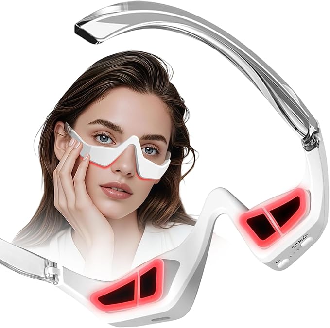 Under Eye Red Light Therapy 4 Modes Red Light Under Eye Therapy Glasses Microcurrent Eye Massager For Eye Bags Dark Circles Puffiness Wrinkles Fine Lines Relieving Eye Fatigue