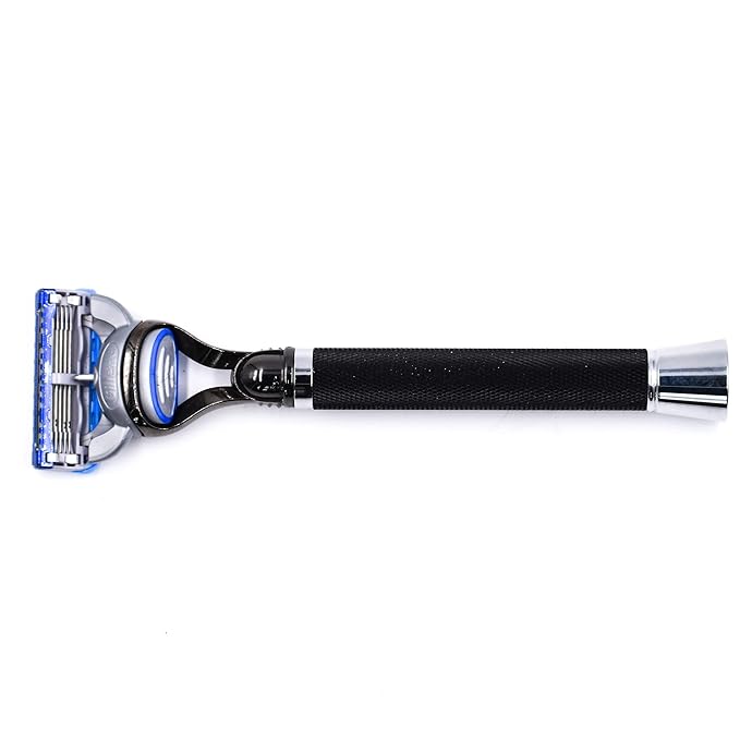 Parker Deluxe Black Fusion-Compatible Razor – 6″ Heavyweight Textured Handle + Free Gillette® Fusion Blade – Premium Men’s Shaving Tool