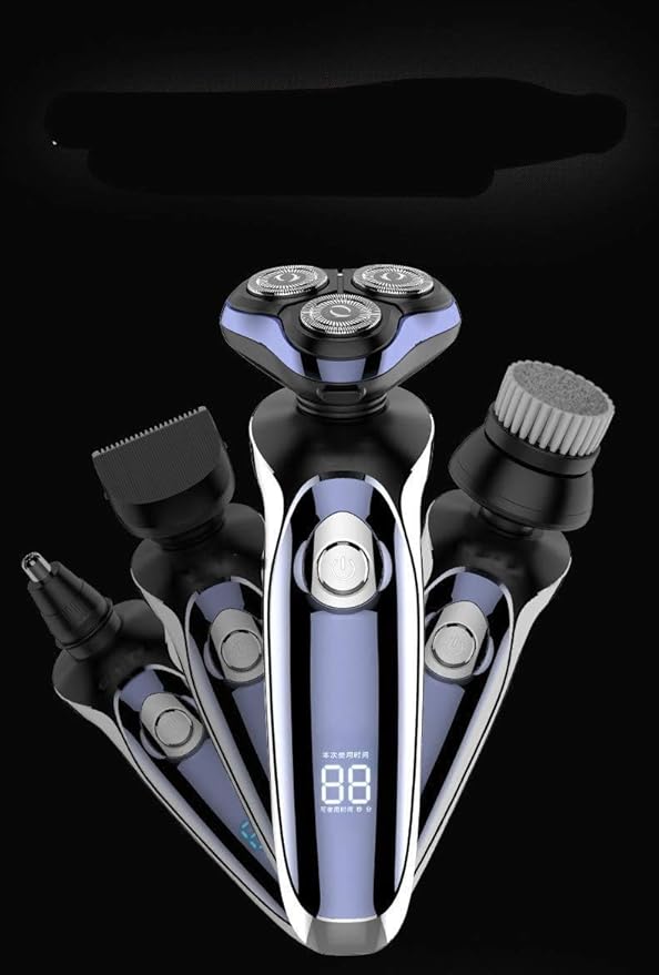 Electric Shavers for Men USB Rechargeable Shaver Waterproof Rotary Electric Shaver Grooming Kit with Hair Clipper Nose Hair Trimmer Facial Brush Dry and Wet Beard Trimme