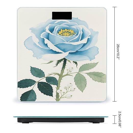 Watercolor Blue Flower Green Leaves Weight Scale Large Digital Bathroom Scales with Bright LED Display Non Slip Digital Scale and Step On Fashion Weighing Machine for Body