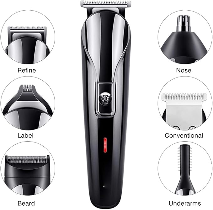 Professional Men Electric Hair Clipper 6 in 1 Multifunctional Hair Cutter Machine Rechargeable Hair Trimmer for Beard Nose Ears