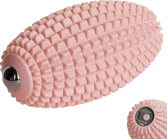 Vibrating Massage Ball for Plantar Fasciitis &amp Myofascial Release Silicone Muscle Roller for Back Neck Foot and Leg Portable Trigger Point Massage Tool 3 Vibration Modes (Pink)