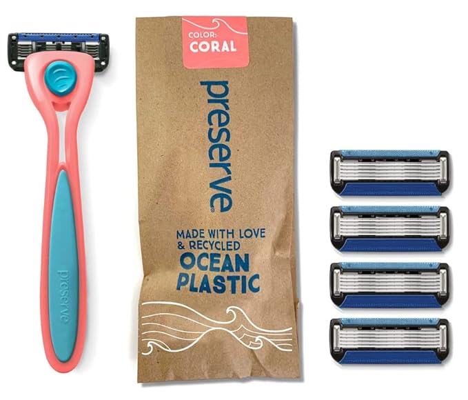 Preserve Coral Pink POPi Shave 5 Razor System 5 Blade Cartridge Modern Style Plastic Material Unisex 6 Count Bundle