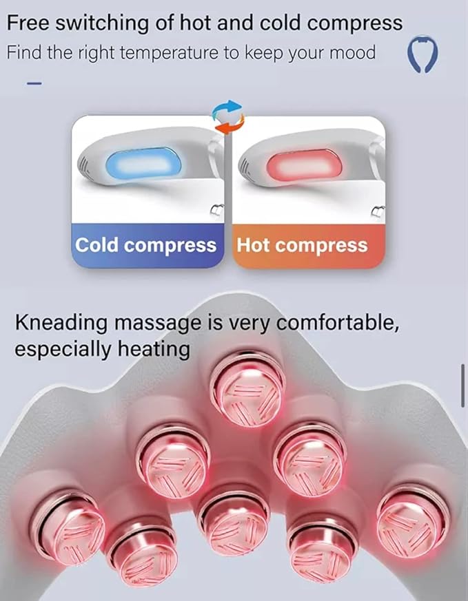 Portable Hanging Bladeless Massagers for Neck with 8 Bionic Massage Heads and Smart Heat and Cold Massager with 3 Adjustable Strength USB Rechargeable