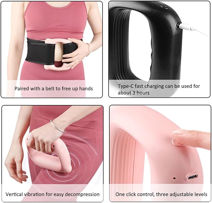Deep Tissue Massage Gun Adjustable Vibration Percussion Massage Ring Tool Handheld Electric Muscle Massager with Belt Portable Fascia Massager for Body Pain Relief Relaxation USB Charging (Black)