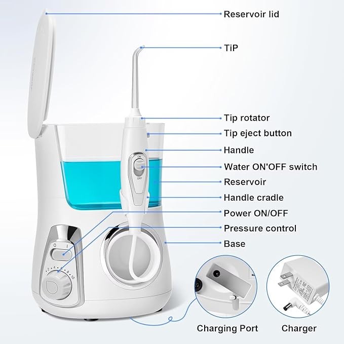 Water Flosser for Teeth and Braces 800ML Dental Oral Irrigator with 10 Pressure Levels 7 Jet Tips Toothbrush &amp Nozzle Cleaning Case Family Oral Care